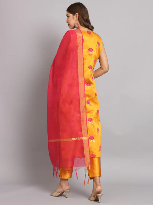 Mustard Cotton Silk Pant Suit 192116 Back View