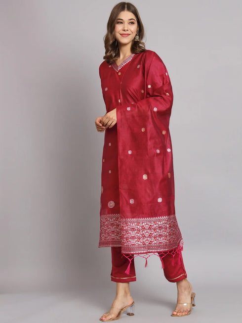 Dark Purple Cotton Silk Pant Suit 192117 Closure View