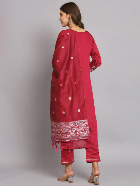 Dark Purple Cotton Silk Pant Suit 192117 Back View