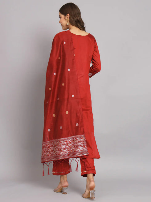 Maroon Cotton Silk Pant Suit 192119 Back View