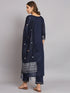Navy Blue Cotton Silk Pant Suit 192120 Back View