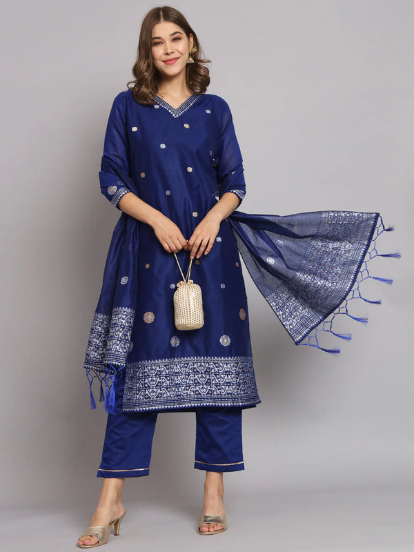 Royal Blue Cotton Silk Pant Suit 192122