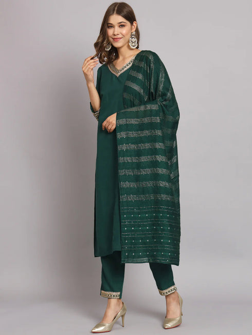 Green Silk Blend Pant Suit 192123 Closure View