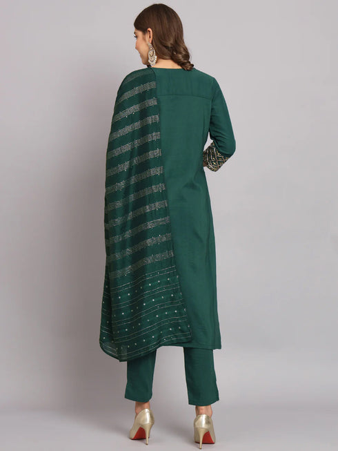Green Silk Blend Pant Suit 192123 Back View