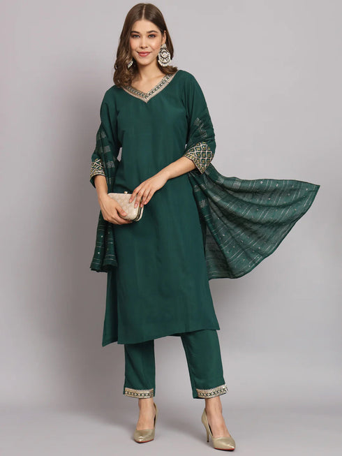 Green Silk Blend Pant Suit 192123