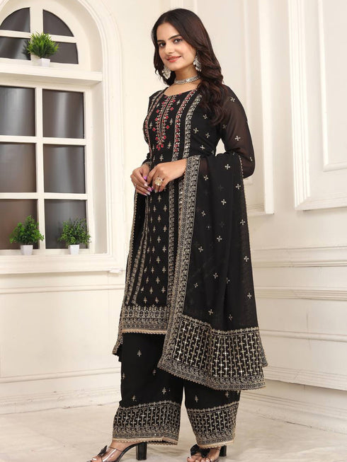 Black Fox Georgette Silk Pant Suit 192150 Closure View