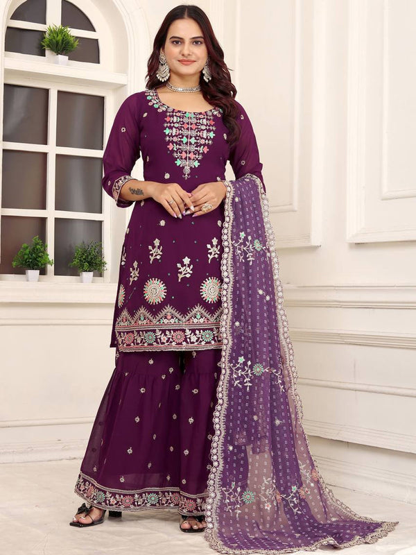 Purple Fox Georgette Silk Pant Suit 192151