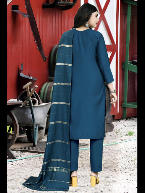 Teal Heavy Roman Silk Pant Suit 192168 Back View