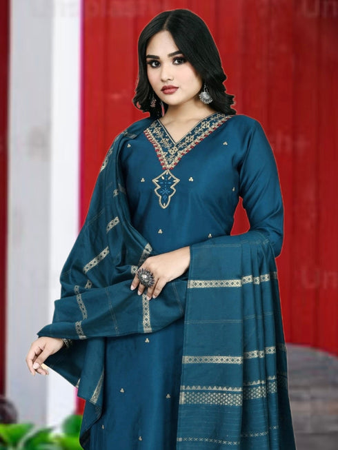 Teal Heavy Roman Silk Pant Suit 192168 Salwar Kameez