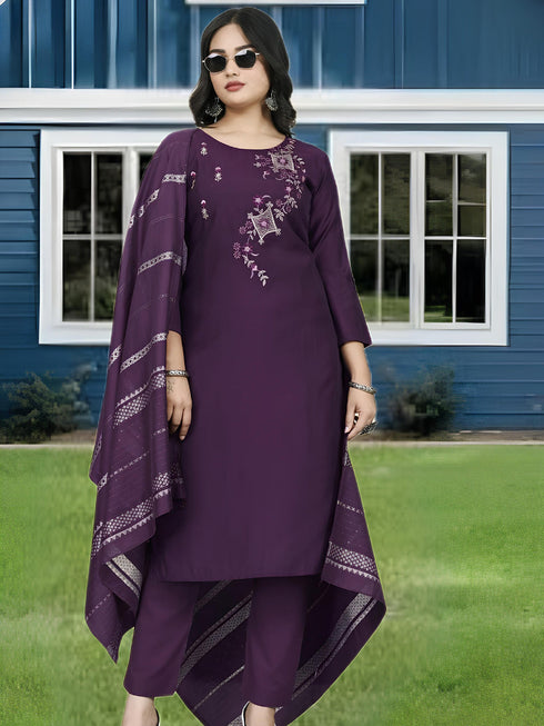 Purple Heavy Roman Silk Pant Suit 192169