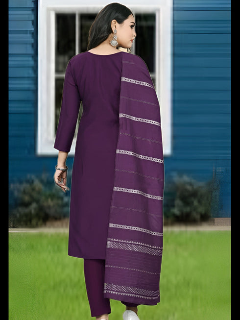 Purple Heavy Roman Silk Pant Suit 192169 Back View