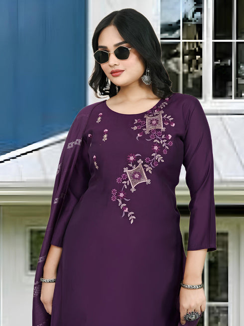 Purple Heavy Roman Silk Pant Suit 192169 Salwar Kameez