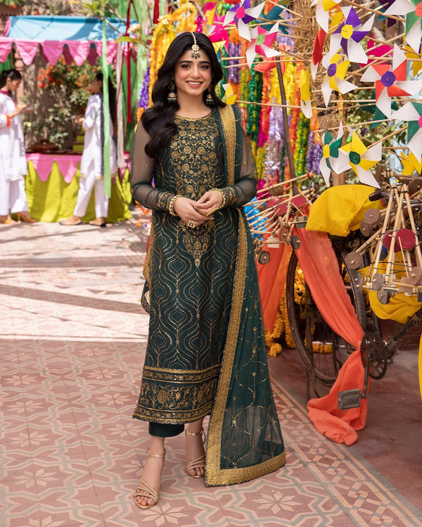 Green Heavy Faux Georgette Pant Suit 192170