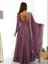 Mauve Heavy Pure Roman Silk Chanderi Anarkali Dress 192223 Back View