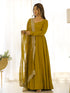 Mustard Heavy Pure Roman Silk Chanderi Anarkali Dress 192224 Closure View