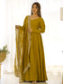 Mustard Heavy Pure Roman Silk Chanderi Anarkali Dress 192224