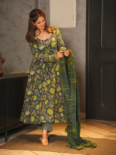 Multi Silk Satin Anarkali Dress 192225 Back View