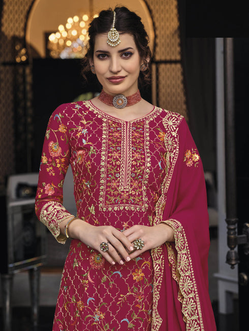 Rani Pink Heavy Premium Silk Palazzo Suit 192282 Closure View