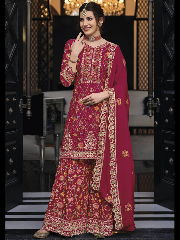 Rani Pink Heavy Premium Silk Palazzo Suit 192282