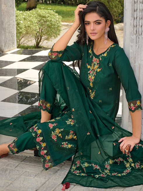 Green Pure Viscose Pant Suit 192295 Closure View