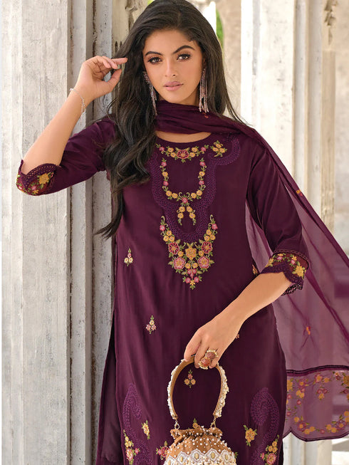 Purple Pure Viscose Pant Suit 192296 Closure View