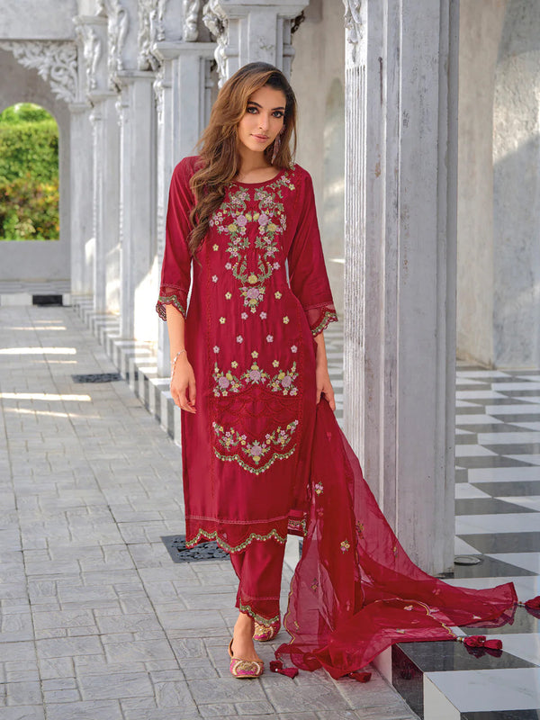 Red Pure Viscose Pant Suit 192297