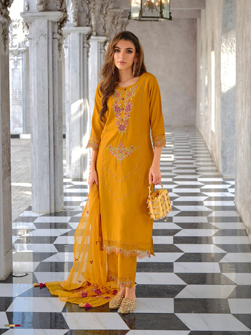 Yellow Pure Viscose Pant Suit 192299