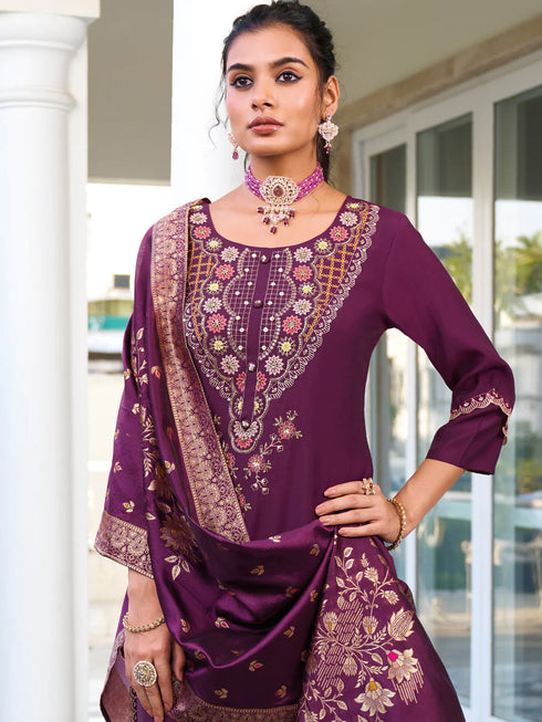 Purple Pure Viscose Pant Suit 192307 Back View