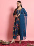 Navy Blue Georgette Pant Suit 192312 Closure View