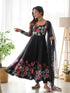 Black Heavy Pure Soft Organza Silk Anarkali Dress 192334 Closure View