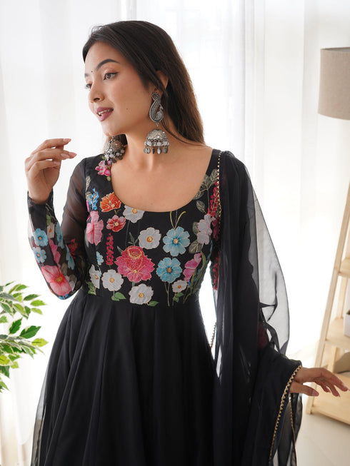 Black Heavy Pure Soft Organza Silk Anarkali Dress 192334 Salwar Kameez