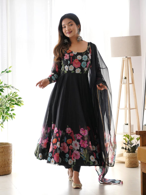 Black Heavy Pure Soft Organza Silk Anarkali Dress 192334