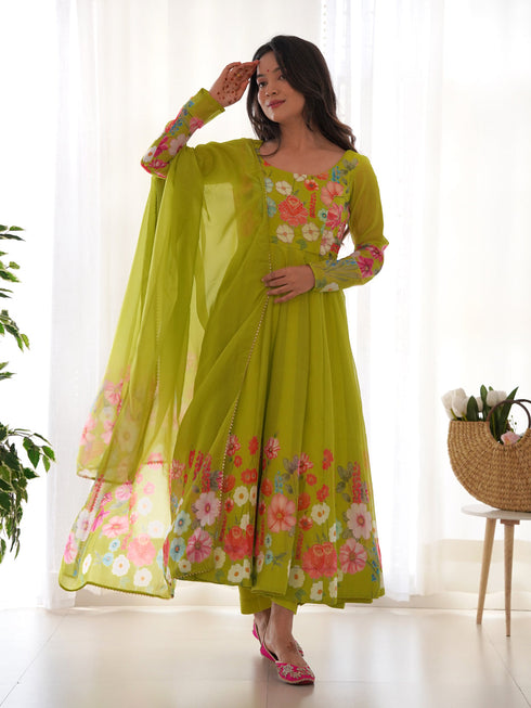 Lemon Heavy Pure Soft Organza Silk Anarkali Dress 192335