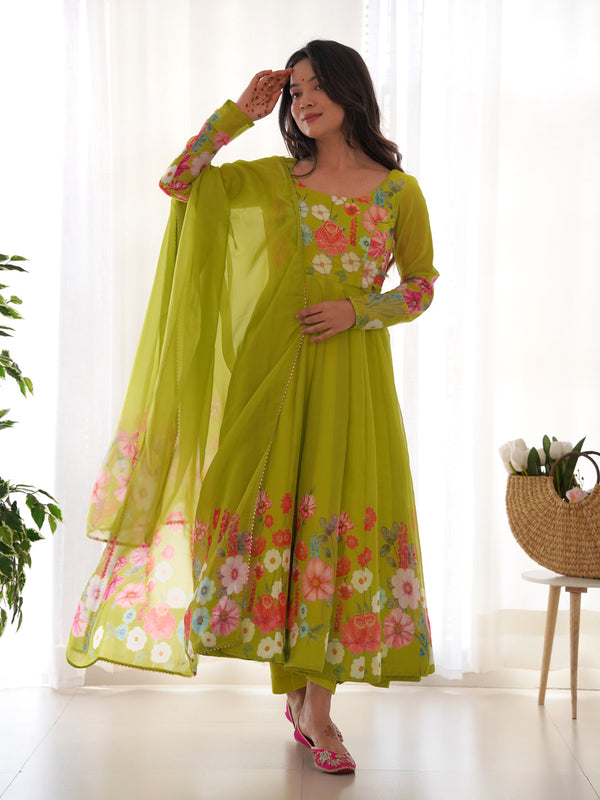 Lemon Heavy Pure Soft Organza Silk Anarkali Dress 192335