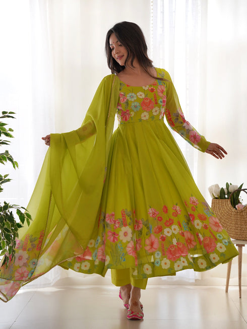 Lemon Heavy Pure Soft Organza Silk Anarkali Dress 192335 Closure View