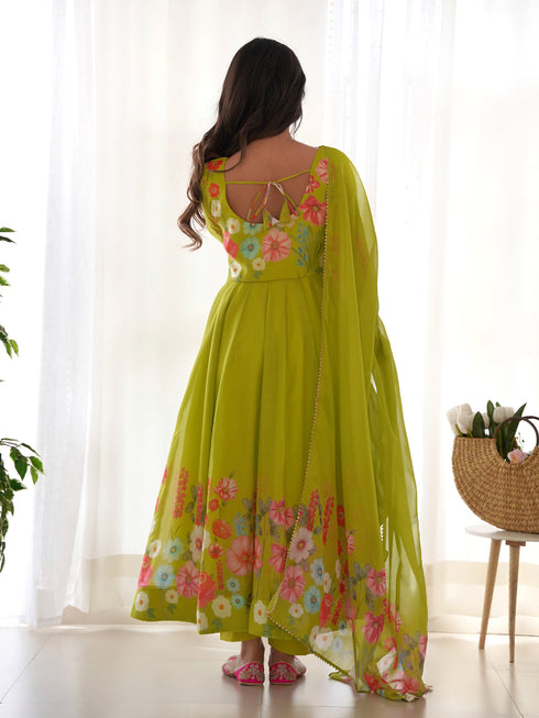 Lemon Heavy Pure Soft Organza Silk Anarkali Dress 192335 Back View