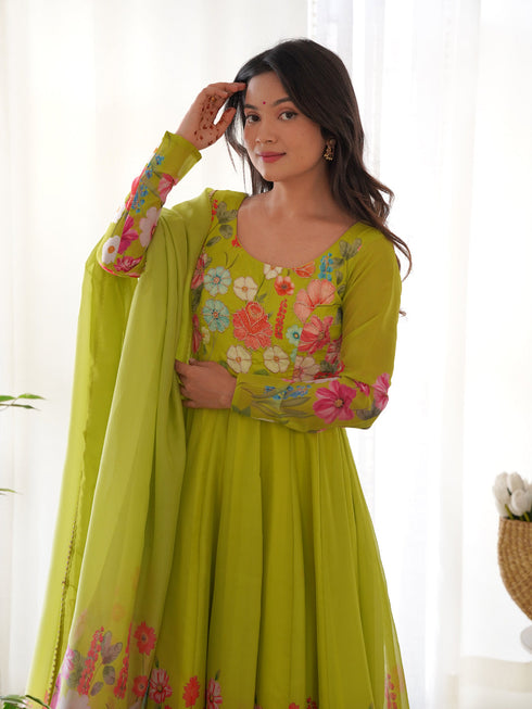Lemon Heavy Pure Soft Organza Silk Anarkali Dress 192335 Salwar Kameez