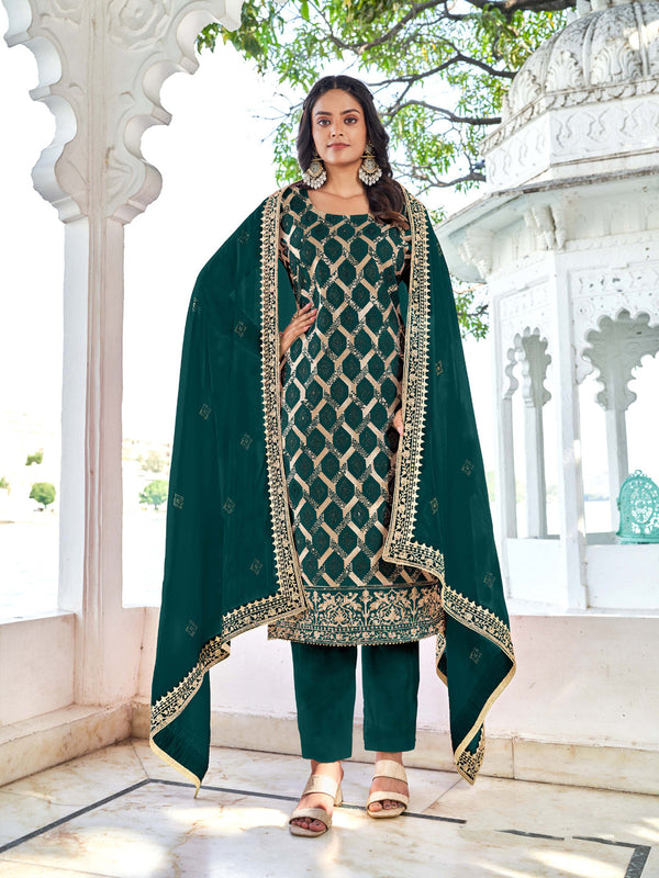 Green Blooming Vichitra Pant Suit 192354