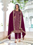 Wine Blooming Vichitra Pant Suit 192355