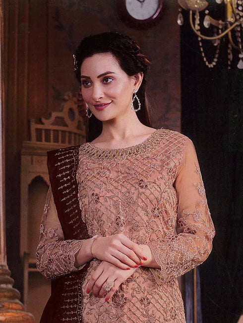 Peach Heavy Butterfly Net Palazzo Suit 192359 Closure View