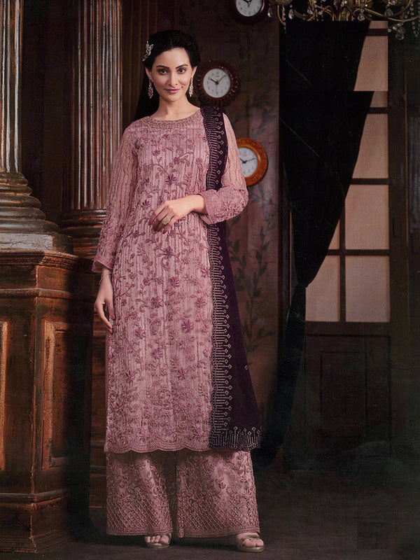 Levender Heavy Butterfly Net Palazzo Suit 192361