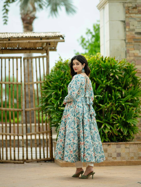 Multi Heavy Pure Maslin Anarkali Dress 192362 Back View