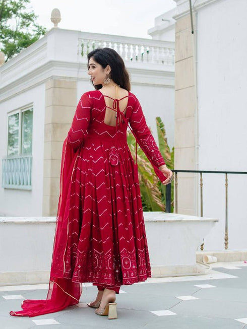 Red Faux Georgette Anarkali Dress 192363 Back View