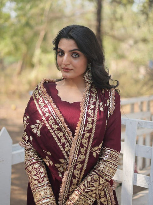 Wine Vichitra Shimmer Anarkali Dress 192376 Salwar Kameez