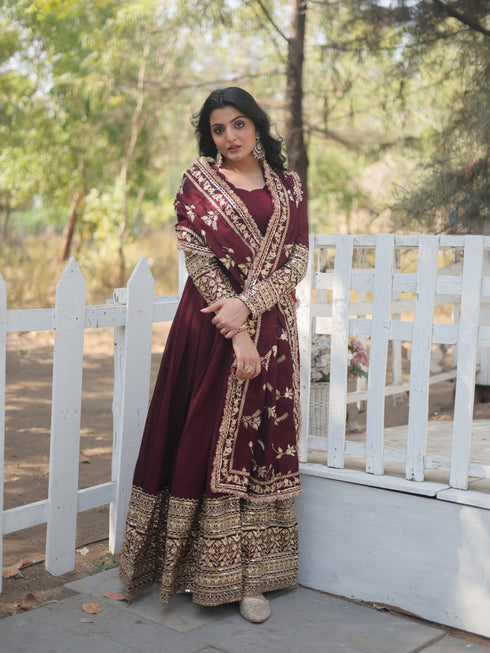 Wine Vichitra Shimmer Anarkali Dress 192376