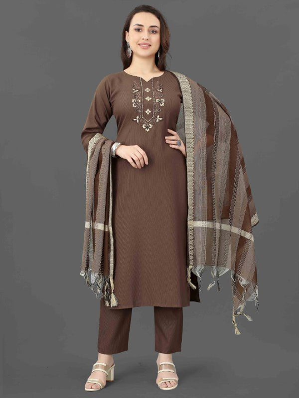 Coffee Cotton Blend Pant Suit 192378