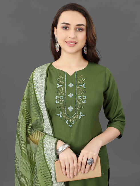 Green Cotton Blend Pant Suit 192379 Back View