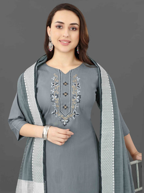 Grey Cotton Blend Pant Suit 192380 Salwar Kameez