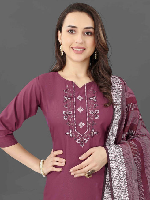Mauve Cotton Blend Pant Suit 192381 Salwar Kameez