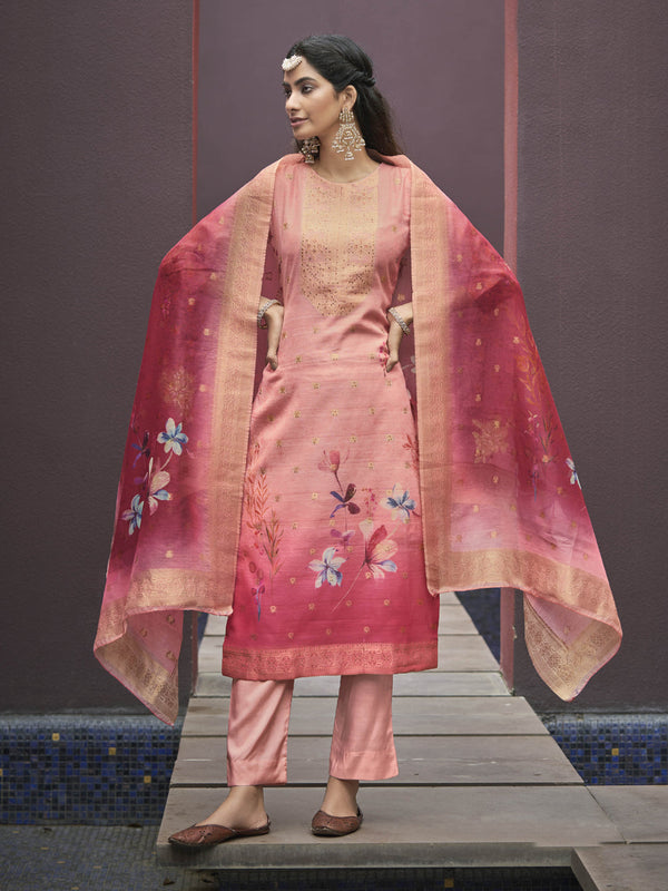 Pink Chanderi Jacquard Pant Suit 192391
